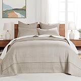 Levtex Home Wende-Tagesdecken-Set für Queen-Size-Betten (264,2 x 269,2 cm) mit 2 Kissenbezügen (66 x 50,8 cm) – Stichstruktur – Taupe – Baumwolle, Queen-Size-Bettüberwurf-Set – leicht, weich