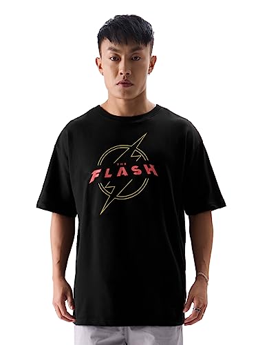 Image of The Souled Store Official The Flash: Through Time Mens and Boys Oversized fit Graphic Printed Half Sleeve Cotton Black Color Oversized T-Shirts (227338)