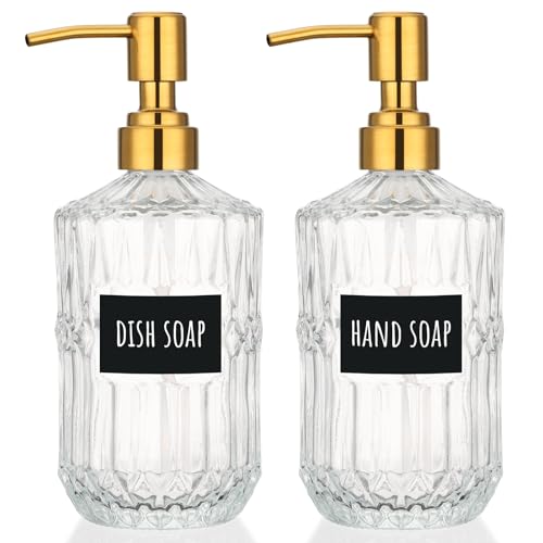 Image of Segbeauty 15.2oz Glass Hand Soap Dispenser Bathroom, 2pcs Clear Glass Pump Dispensers for Countertop, 450ml Gel Lotion Liquid Bottles with Stainless Steel Pump, Body Wash Shampoo Conditioner Container
