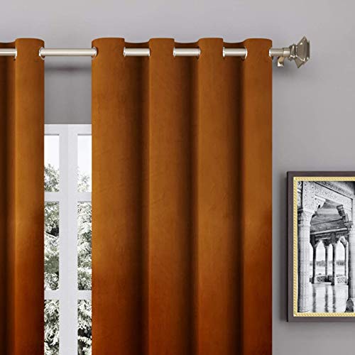 Image of High Sofa Quality Velvet Solid Grommet Room Darkening Eyelet Door Curtains for Living Room, Brown 9 Feet, Set of 2 Pieces