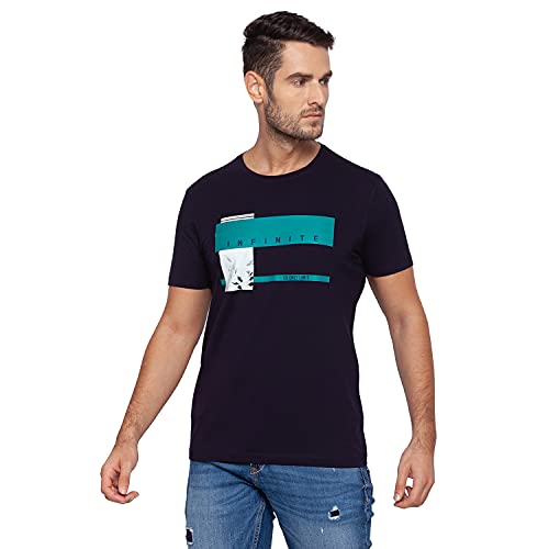 Image of Spykar Mens Cotton Navy Blue Printed T-Shirt