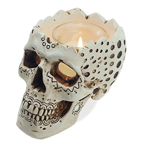Sugar Skull Candle Holder Gothic Succulent Planter Pot Decorative Skull Votive Tealight Candle Day Dead Skull Gift Gothic Home Decor- Candle Included-5.9” #TOP2