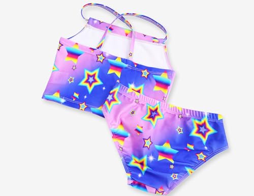 Image of TENVDA Girls Swimsuit 2-Piece Halter Tankini Set Beach Sport Bathing Suit UPF 50+ Swimwear