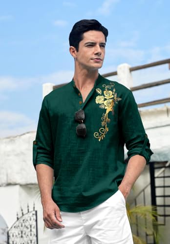 Image of Zombom Men's Cotton Polyester Blend Mandarin Collar Self One Design Printed Full Sleeve Casual Short Kurta Shirt