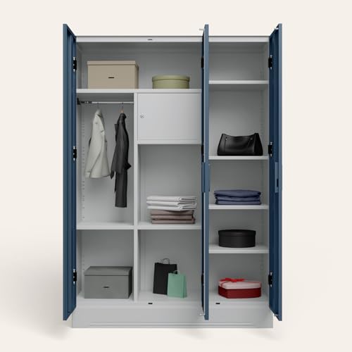 Image of Interio by Godrej Slimline 3-Door Steel Almirah (Blue Fusion), 1-Year Warranty, 1 Locker
