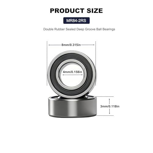 Image of 10 PCS MR84-2RS Miniature Deep Groove Ball Bearing 4mm Inner Dia 8mm OD 3mm Bore Double Rubber Sealed Ball Bearing Chrome Steel Bearing for Model Aircraft, Industrial Machine
