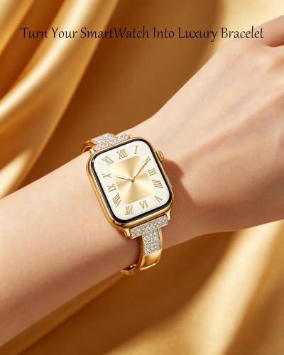 Image of VISOOM Gold Apple Watch Bands for Women 42 /41 /40 /38mm, Jewelry Metal T-Shaped Bands for Dressy Apple watch Series SE 11 /10 /9 /8 /7~1 Band Thin Slim Fancy Bling Iwatch Bracelet Women On Daily /Gift