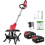 Motobineuse Électrique, 21V Motobineuse sans Fil AVCE 2 x 4000mAh, Rouleau Double 4 Lames, Affichage LED, 300 RPM Vitesse, 30CM Largeur et 22CM Profondeur, pour Les Potagers, La Pelouse, Le Jardin