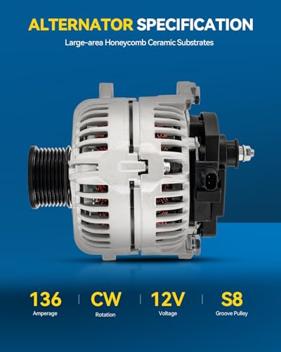 Image of PHILTOP New 13987N Alternator Compatible with Dodge 2003-2005 Ram2500 5.9T | Alternator for 2003-2005 Ram3500 5.9T, 136Amp 12V CW ER /IF Alternator Replacement 13987N 0124525251 13987 139878 56028732AA