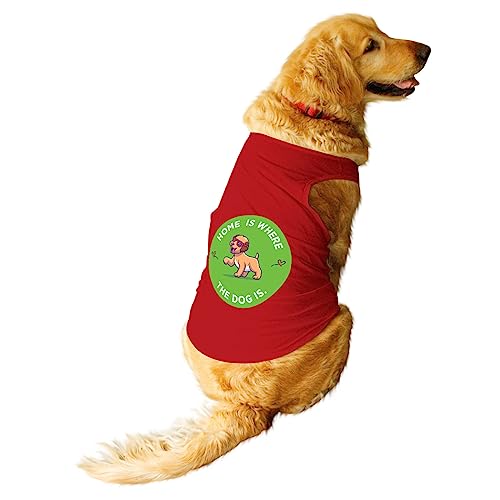 Image of Ruse Home is Where the Dog is Printed Dog Round Neck Sleeveless Vest Tank T-Shirt /Tees Apparel /Clothes /Tees Gift for Dogs (Red /L (Desi /Stray, Doberman etc.)