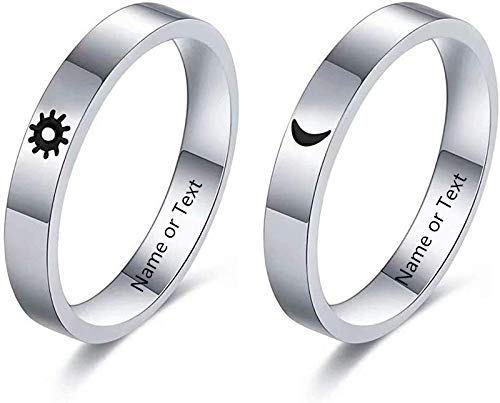 SHAREMORE Sun and Moon Rings Matching Rings for Couples Personalized Rings Promise Couple Ring Customized Engagement Wedding Ring Band Sets for Him and Her Sterling Silver High Polished Comfort Fit
