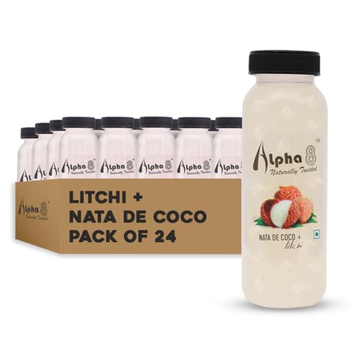 Image of ALPHA 8 Fruit Juice with NATA De Coco Coconut Cubes Natural Energizer & Immunity Booster, Healthy Juice, High Fiber, Real Natural Taste (Litchi Juice, Pack of 24)