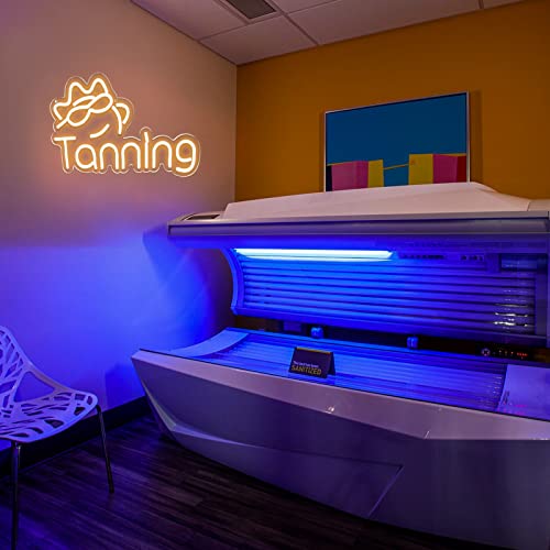 Image of Tanning Neon Signs for Wall Decor Neon Lights for Bedroom Led Business Signs Suitable for Tanning Shop Christmas Birthday Party Unique for Lover, 5V Power Adapter, 16 * 10 Inch(Warm White)