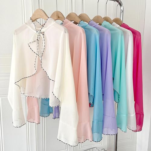 Xunger Women's Bowknot Sunproof Shawl Long Sleeve Crinkled Chiffon Lightweight Scarf Breathable Cover-Up for Outdoor Travel4