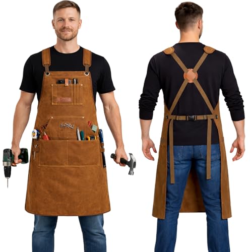 Woodworking Apron for Men 16oz Waxed Canvas Work Aprons Tool Apron with 10 Tool Pockets Gifts for...