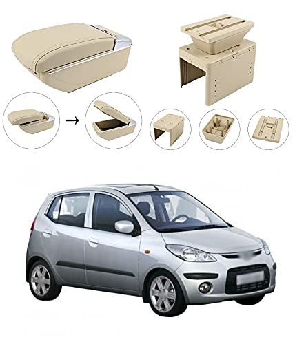 Image of Armrest with in-Built Glass Holder and Portable Ash Tray Arm Rest Console Compatible with i10