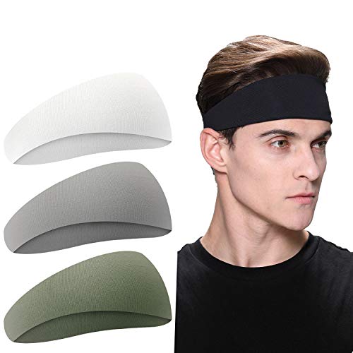 EasYoung Men's Headbands, 3-Pack Headbands for Men, Guys Sport Sweatbands for Running, Crossfit, Cycling, Yoga, Working Out Gym Exercise, Performance Stretch and Moisture Wicking