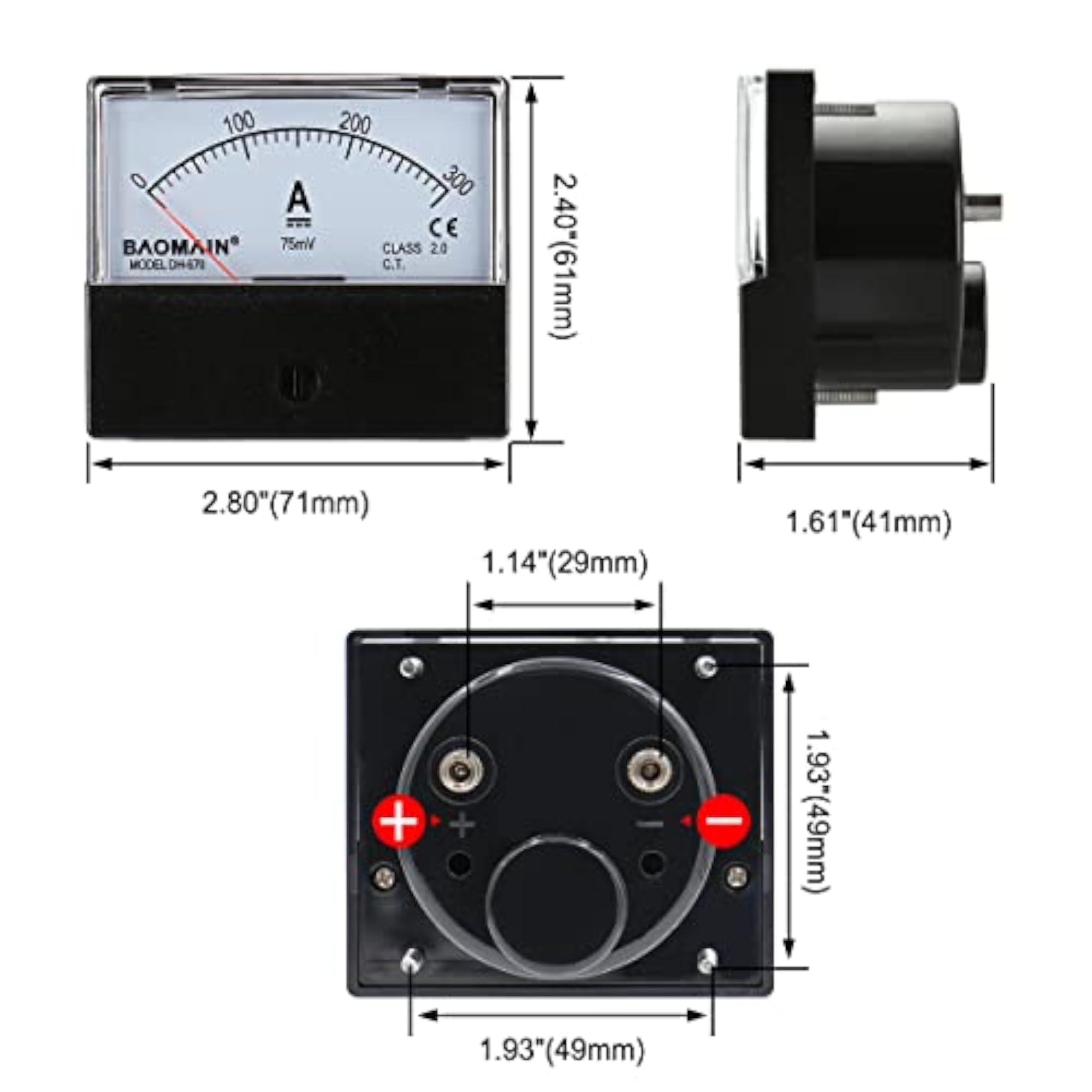 DH-670 DC 0-300A 75mV Analog Panel Amp Ammeter with Shunt