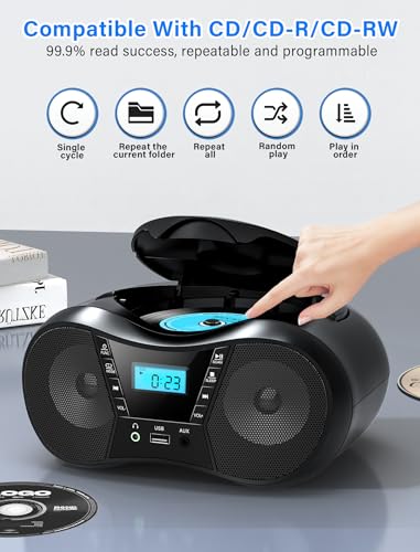image for Greadio Boombox Portable CD Players for Home with Bluetooth, Boom Box 