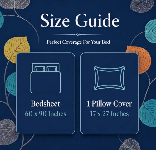 Image of BSB HOME 210 TC Cotton Feel Single Bedsheet with 1 Pillow Cover, Soft & Breathable Floral Printed Bed Sheet, Fade Resistant, Bedding for Home & Bedroom, 60 x 90 Inches (152 x 229 cm) (Deep Indigo)