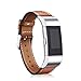 Mornex Replacement Leather Band Compatible with Fitbit Charge 2, Classic Genuine Leather Wristband for Men Women (Brown-Silver Buckle)