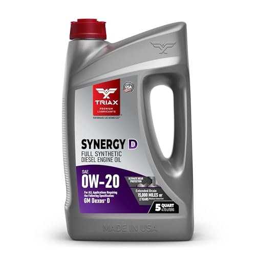 TRIAX Synergy D 0W-20 Full Synthetic Diesel Engine Oil | Compatible with ALL GM Dexos D Applications | Advanced Wear Protection and Soot Control (5 Quart)