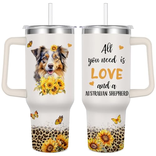 Caiibaoob Australian Shepherd Tumbler for Dog Lovers,40oz Stainless Steel Vacuum Insulated Travel Mug (Australian Shepherd)