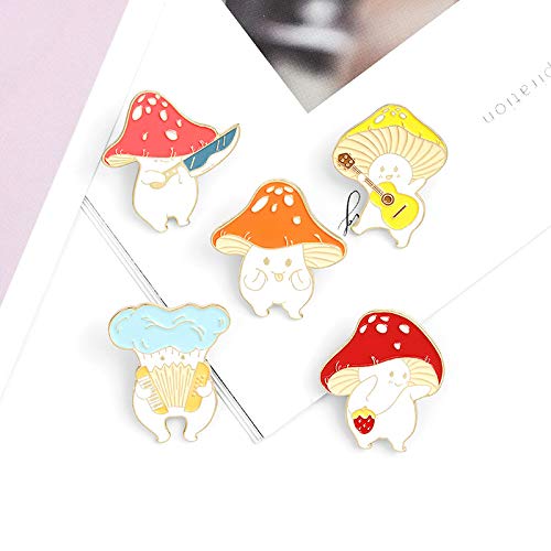 image for COLORFUL BLING 5 Pcs Enamel Cute Mushroom Pin Brooches Lapel Badge Car
