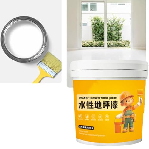 Waterproof Water-Based Epoxys Floor Paint,300g Concrete Floor Paint with Brush,Quick Dry Anti-Slip Concrete Floor Paint for Home Garage White