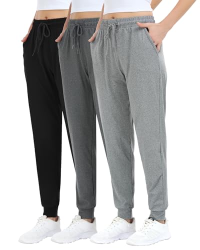ZENEX 3 Pack Joggers for Women with Pockets