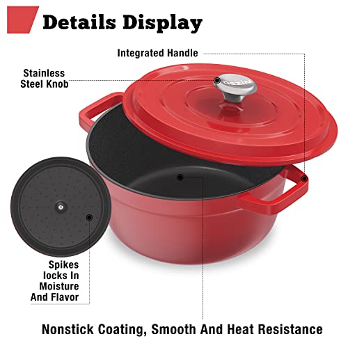 Dezin Dutch Oven, 4.2 Quart Non-Stick Enamel Coated Dutch Oven With Handle For Roasting And Braising, Cast Aluminum Dutch Oven Pot With Lid For Gas, Electric Induction, Hot Plate #TOP4