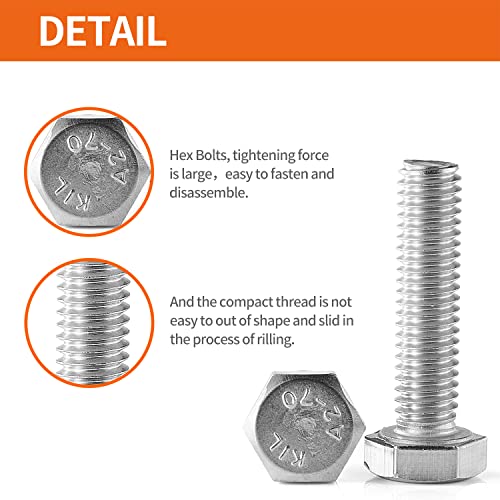 Image of M4-0.7 x 70mm Heavy Duty Hexagon Bolts Hex Head Screws, 304 Stainless Steel, Metric Machine Fully Thread, Bright Finish, 25PCS