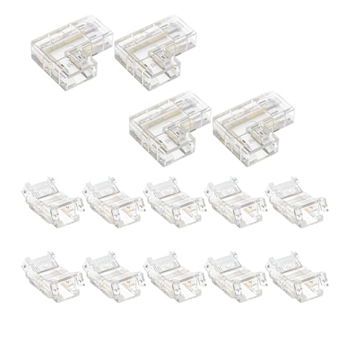 Issimober 14 connettori LED COB da 10 mm, kit a 3 poli, 10 connettori a LED trasparenti, 4 connettori angolari a forma di L, per saldatura senza colonne