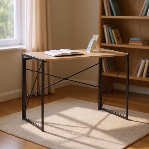 HOMYLIN Escritorio plegable como base para soportes de libros de escritorio, mesa compacta de metal y MDF para leer y estudiar, roble romano