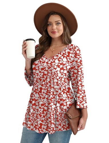 Image of OFEEFAN 3 /4 Length Sleeve Womens Tops 2026 Blouses for Women Dressy Casual Fashion Clothing V Neck Babydoll Tops Fall Outfits