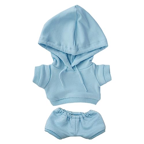 Image of niannyyhouse 10cm Plush Doll Clothes Elastic Solid Sportswear Suits Hoodie Pants Soft Stuffed Plush Toy Dress Up Accessories (Light Blue, 10cm)