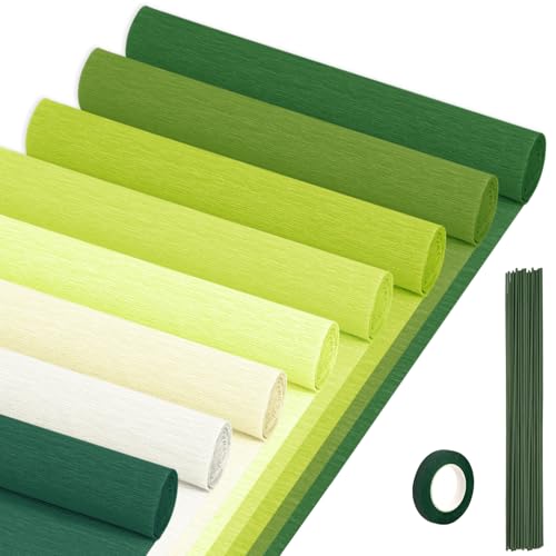 Crepe Paper Streamers 8 Rolls 10 x 98Inch 8 Green Colors Crepe Paper Sheets for DIY Gift Colourful Paper Flower Wrapping Paper Crafts Birthday Wedding Holiday Party Decorations