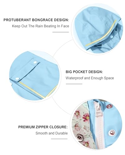 Image of maoo garden Girls Rain Jackets Kids Waterproof Raincoat Lightweight Floral Lining Spring Windbreaker