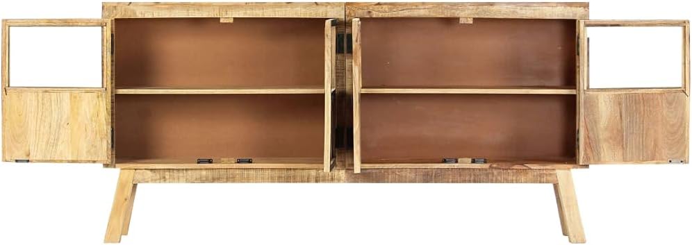 Industrial Style Solid Mango Wood Sideboard with Brown Finish and Black Accents, 63 Inch Length for Ample Storage, Durable Furniture for Living Room or Dining Room