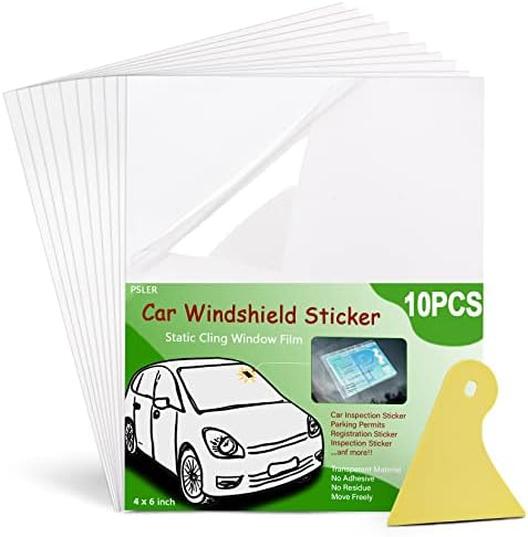 PSLER Car Windshield Sticker, Windshield Applicator, Clear Window Cling Car Inspection Sticker Holder Static Cling Window Film for Cars 10PCS 4 x 6 inch Static Cling Vinyl for Pass Holder