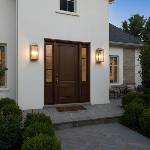 Image of Quoizel Westover 22.75 inch Outdoor Wall Lantern, Antique Brass | 2-Light, Clear Seeded Glass, Outdoor Wall Light, Modern Industrial