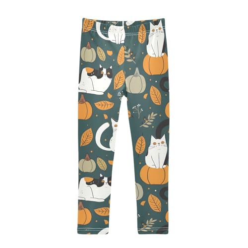 Cat Pumpkin Print Girls Leggings Soft Stretch Workout Yoga Dance Pants for Kids Casual Tights