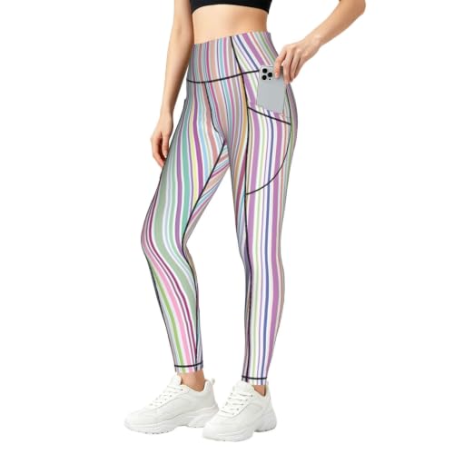 Pantalones de yoga elásticos con rayas de color para tus rutinas diarias de fitness