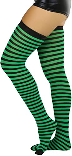 Image of ToBeInStyle Women's Opaque Hosiery Thin Striped Thigh High Long Stocking