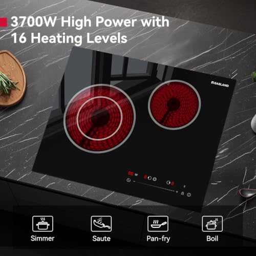 Image of GASLAND Electric Cooktop 21 Inch 2 Burner, ETL Certificated 3700W Built-in Radiant Stove Top With 16 Power Levels, 240V Ceramic Stovetop for Apartment, Slide Touch Control