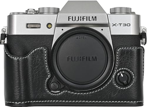 BMAOLLONGB X-T30 III/II Case, Handmade PU Leather Half Camera Case Bag Cover Bottom Opening Version for Fujifilm XT30 X-T30 III/II With Neck Strap Mini Box (Black)