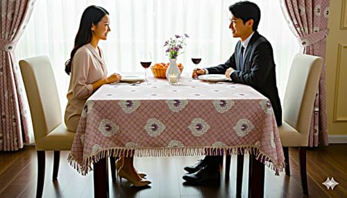 Image of Foil Print Table Cover 36x48 Inch (1 Pc) | Gold Printed Decorative Tablecloth for Center Table, Coffee Table & Small Dining Table (Lavender Pink)
