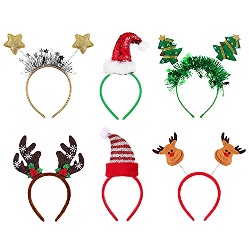 Lurrose Tiaras de Natal, chapéus de festa de elfo, árvore de Natal, renas para cabeça, lantejoulas d