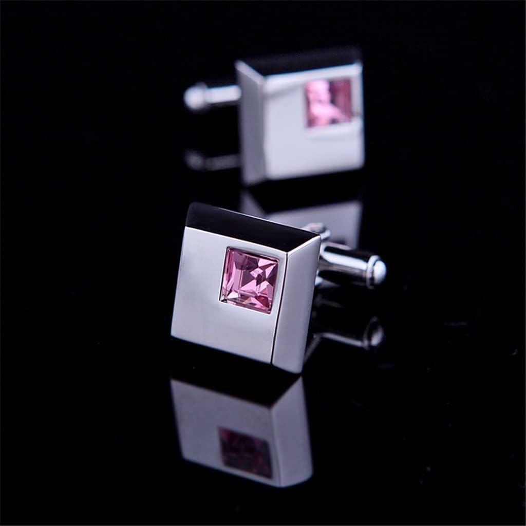 Jewelry Cuff Links Necktie Clip Tie Pin For Mens Pink Crystal Bars Cufflinks Set Guests