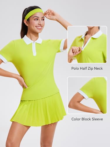 Image of Tennis Skirt Sets for Women Zipper Color Block High Waisted Golf Polo Two Piece Skirt Set Women 2 Piece Outfits